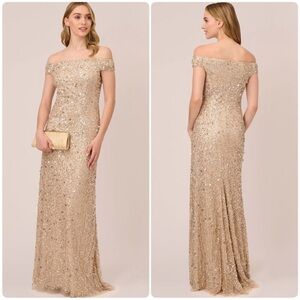 Adrianna Papell Gold Off-Shoulder Gown